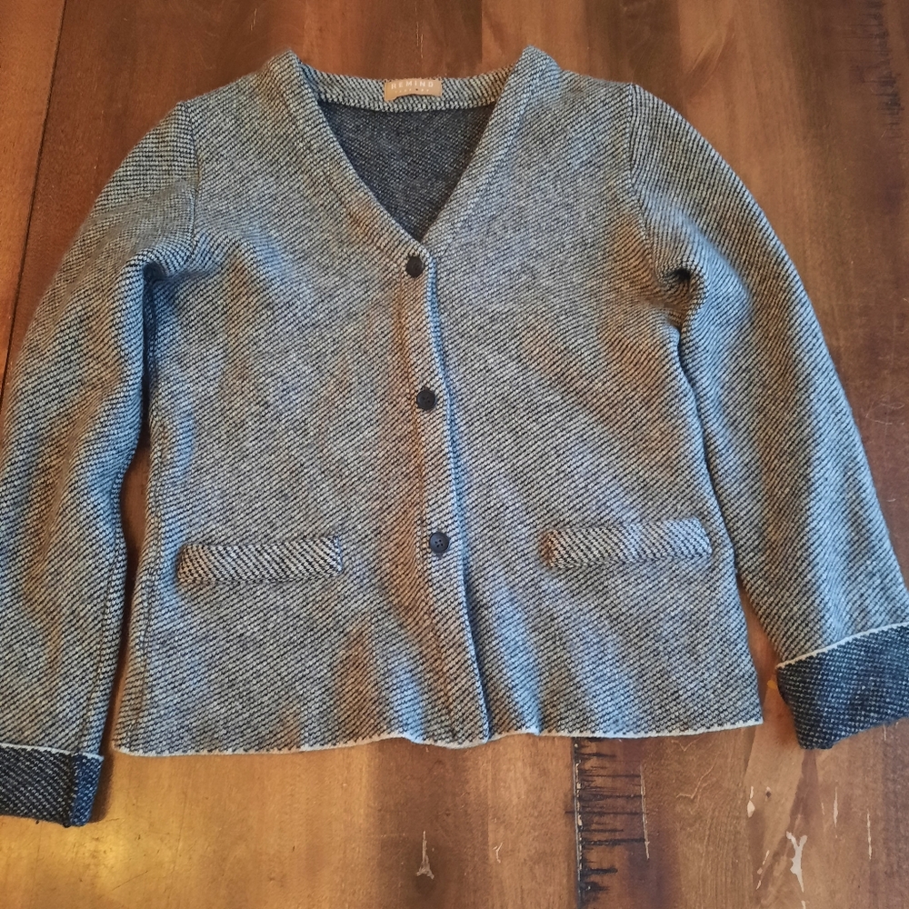 Remind Black Herringbone Cardigan Sweater Womens Size Medium